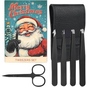 5-Pack Stainless Steel Tweezers Set for Women with Curved Scissors, Great Precision for Facial Hair Removal and Splinter Removal, Stocking Stuffer for Women