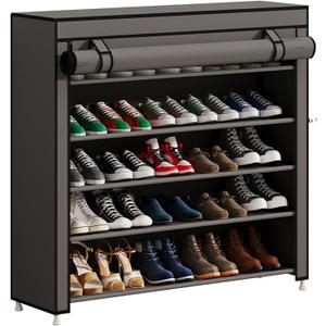 Calmootey 5 Tier Shoe Rack Organizer to Hold 25 Pairs, Portable Shoe Shelf with Nonwoven Fabric Cover for Closet Hallway, Bedroom, Entryway, Grey