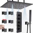Ceiling Rain Shower System(All Functions Can Run Together)with on-off Full Body Jets, Oil Rubbed Bronze Thermostatic Shower System with 16 Inch Rain & Fog Overhead Shower & Handheld Spray Kit