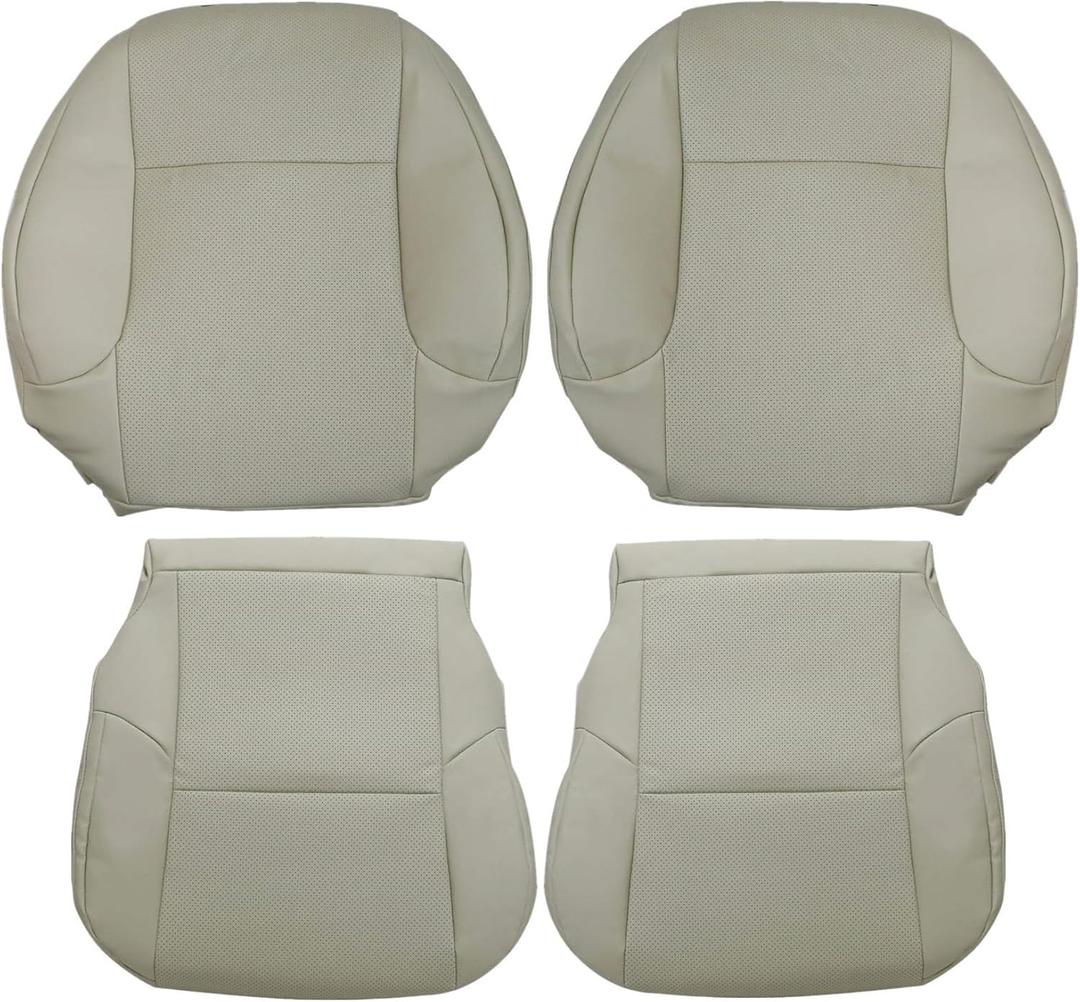 FZJDSD Ecru Tan Driver & Passenger Side Bottom & Top Lean Back Perforated Microfiber Leather Seat Cover Compatible with Lexus GX460 2010 2011 2012 2013 2014 2015 2016 2017