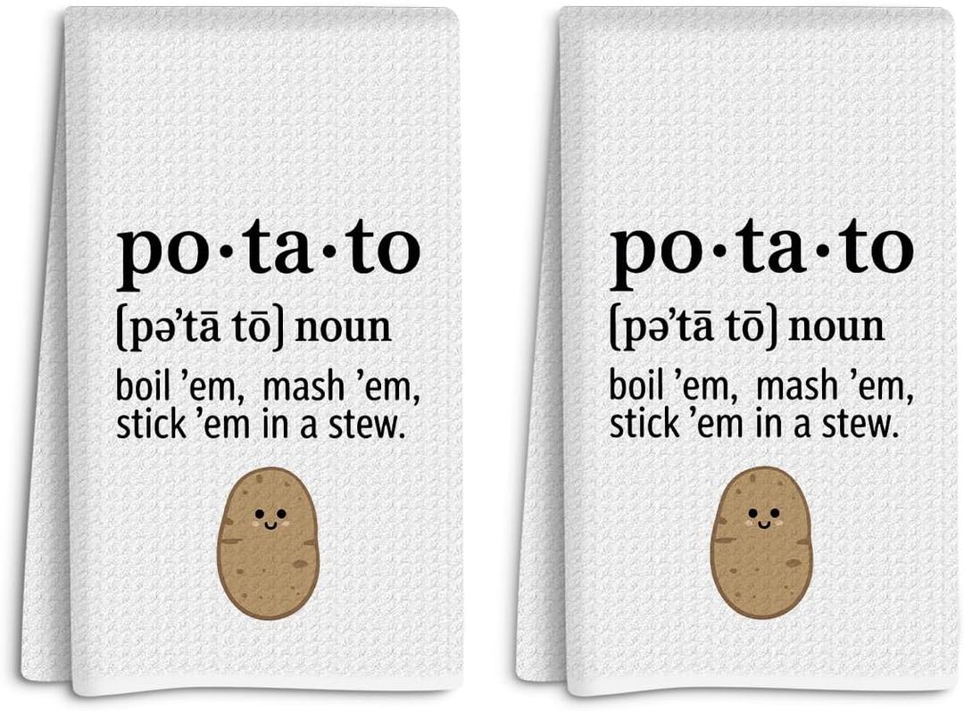 2 Pcs Cute Potato Kitchen Decor Hand Towels, Absorbent Waffle Weave Bath Towel Kitchen Dish Guest Towels for Kitchens Homes Bathrooms Restaurant Hotel Cafe Farmhouse Dinner Party Decor (Multicolor 359)