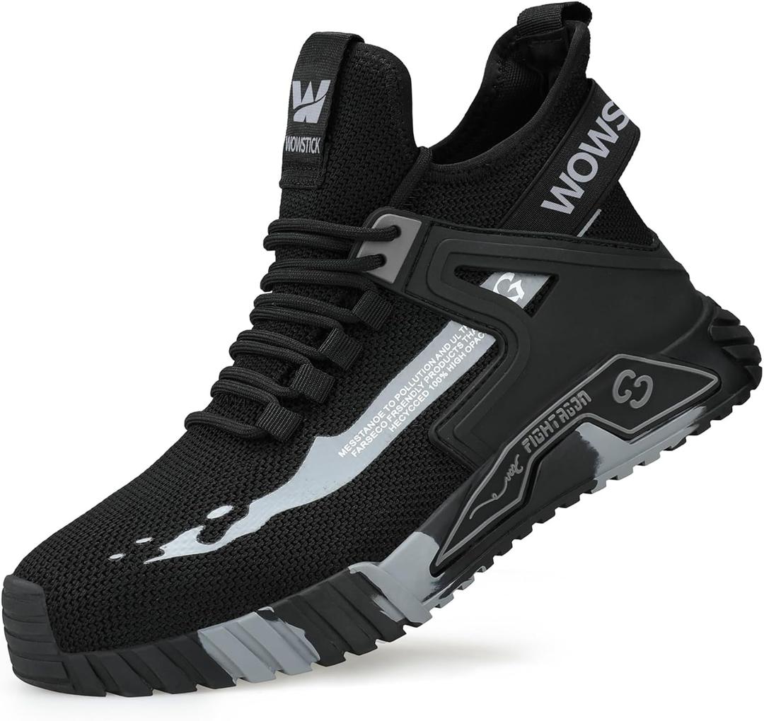 Lightweight Work Safety Steel Toe Sneakers, Durable Breathable Light Construction Tennis Shoes (13.5 Women/12 Men, Black)