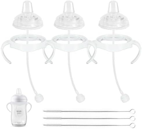 Sippy Cup Soft Conversion Kit for Philips Avent Natural Baby Bottle, Toddler Transition Kit with Silicone Sippy Spout Nipple, Weighted Straw, Bottle Handle, Cleaning Brush, 3-Pack