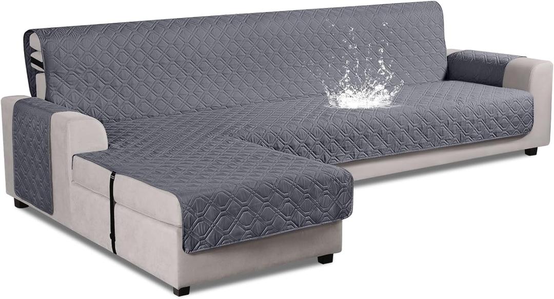 VANSOFY Upgraded Sectional Couch Covers 100% Waterproof L Shaped Sofa Slipcover Reversible Chaise Lounge Cover for Sectional Sofa Furniture Protector Cover for Pets Dog Cat(X-Large, Dark Gray)
