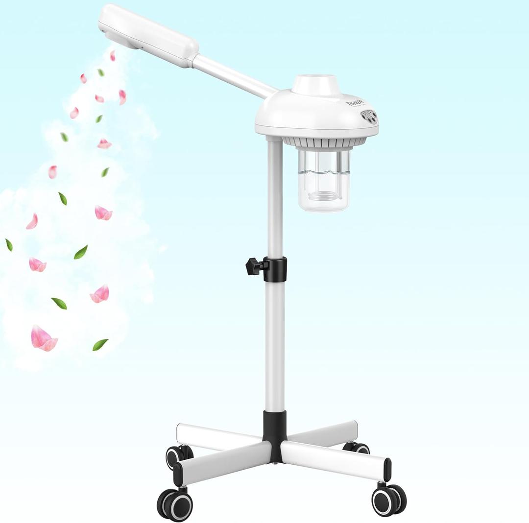 TASALON Professional Facial Steamer on Wheels, Hot Face Steamer for Facial, Esthetician Steamer for Salon Beauty and Spa, Mist Face Steamer for Facial Deep Cleaning Skin Care Equipment- White