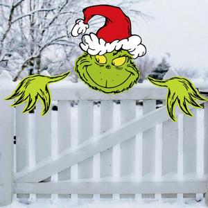Christmas Decorations Outdoor Fence Peeker - Funny Christmas Fence Yard Signs with Green Gnome Thief Stole Head Hands for Holiday Xmas Tree Topper Garden Courtyard Wall Decorations Indoor Outside
