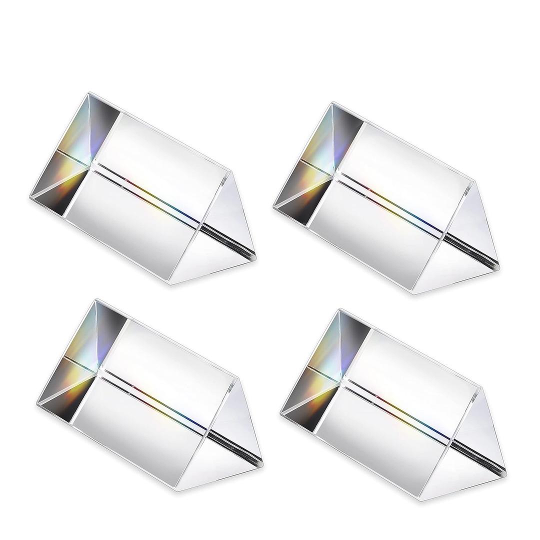 4pcs Clear K9 Crystal Triangular Prism for Photo Rainbow Lights Crystal Optical Prisms Glass Physics Teaching Refracted Light Spectrum Students Presents Gift,50mm/2inch
