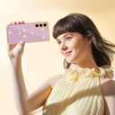 Petitian for Samsung Galaxy A14 5G Case, Cute Women Girls Bling Glitter Heart Designed Cases for Galaxy A14 5G, Girly Gold Plating Cover for Samsung A14 5G Purple