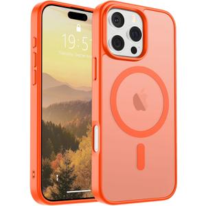 SUPFINE Magnetic for iPhone 16 Pro Max Case (Compatible with MagSafe) (Military Grade Drop Protection) Slim Translucent Matte Shockproof with Anti-Fingerprint Phone Case,Orange