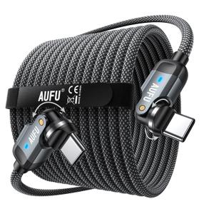 AUFU PD 60W USB C to USB C Cable 10ft(1Pack), Double 180 +360Rotation/C to C Fast Charging/Type C to Type C Cable/10ft USB C Cable for 1Phone 17/16/15/Ma-Book/Pad Series, Samsung Galaxy Series
