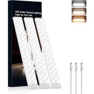 Under Cabinet Lighting 3 Packs, Rechargeable Motion Sensor Light Indoor, 8 Inches, 3 Color Temps, Dimmable Closet Light Stick on, Under Counter Lights for Kitchen