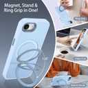 DUEDUE for iPhone 17E/16E Case Magnetic with Ring Stand[Compatible with Magsafe], Full Protective Cover Slim Shockproof Kickstand Phone Case for iPhone 17E/16E 6.1", Light Blue