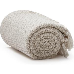 Americanflat 50x60 Throw Blanket - Soft and Breathable Cotton Throw Blanket for Couch, Bed, Chair - Decorative Blankets Perfect for Home, Office, or Outdoor Use - Cream and Beige Birds Eye Design