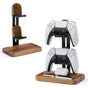 Game Controller Holder 2 Tier,Adjustable Game Controller Stand For PS/XBOX/Switch/Nintendo,Game Controller Organizer,Accessories Managment On The Desk,Solid Wood,Matte Black