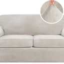 H.VERSAILTEX Real Velvet Plush 3 Piece Stretch Sofa Covers Couch Covers for 2 Cushion Couch Sofa Slipcovers Width Up to 90 Inch Thick Soft Stay in Place (Large Sofa, Oatmeal)