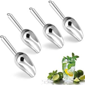 Herogo 3oz Mini ice Scoop Set of 4, Small Stainless Steel Scooper for Candy/Flour/Bean/Pet Food/ Ice Cube, Metal Utility Scoops for Kitchen Bar Party Wedding, Dishwasher Safe & Heavy Duty (Silver)