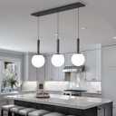 Modern White Glass Chandelier Mid Century Globe Pendants Lights for Kitchen Island Rectangular Lighting Fixtures for Dining Room Living Room Black