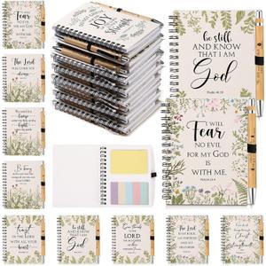 30 Sets Christian Spiral Notebooks Bulk Inspirational Religious Bible Verse Prayer Notepad with Sticky Note Pen Grandparents Day Gifts for Church Study Group Member Vbs Sunday School (White)