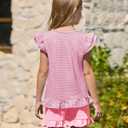 Yousify Girls 2 Piece Short Sets Kids Summer Outfit Flutter Sleeve Shirts Ruffle Short Sleeve Top and Shorts with Pocket (Pink)