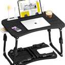 Lap Desk for Bed Adjustable Height, Foldable Bed Table with Storage Drawer, Tablet Slot & Cup Holder, Portable Laptop Stand for Bed & Sofa, Bed Desk for Adults & Kids, Black