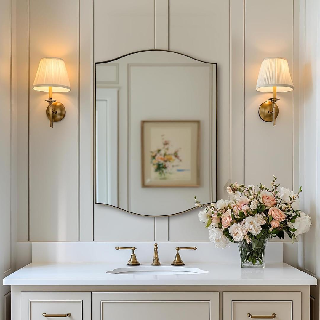 ANDY STAR Gold Bathroom Mirror, 22"x30" Scalloped Wall Mirror in Stainless Steel Metal Frame, Unique Vanity Mirror with Modern Curved Edge Design, Ideal for Bathroom, Bedroom, Entryway