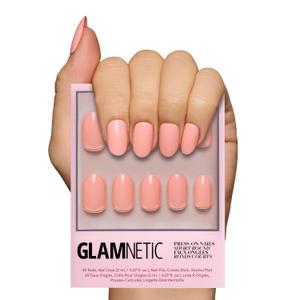 Glamnetic Press On Nails - Peach Coral | Short Round Orange Fake Nails with Glossy Finish, Salon Quality | 15 Sizes - 30 Nail Kit with Glue