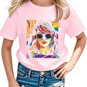 Girl Country Music T-Shirt - Kids Singer Letters Graphic Birthday Shirts Gifts Fan Song Tour Concert Outfit Top, 130