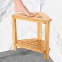 IBosins Corner Shower Stool Shower Foot Rest for Shaving Legs Small Shower Bench for Inside Shower to Sit on Bath Stool with Storage Shelf Shower Accesories - Bamboo Wood