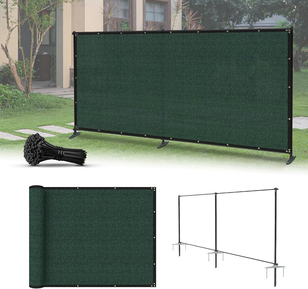 5'x12' Privacy Fence Kit Freestanding Mesh Screen with Iron Poles Temporary Fencing Outdoor Patio Backyard Divider Dog Air Conditioner Trash Fence Green Custom