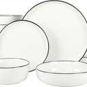 Gibson Home Oslo 16 Piece Porcelain Dinnerware Set, White w/Black Rim Rim, Service for 4 (16pcs)