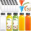 24 PACK, 12 OZ Reusable Plastic Juice Bottles with Caps, Plus 24 Labels & 2 Silicone Funnels - Clear Juicing Bottles for Juice, Smoothies, Ginger, Tea, Coffee - Food Grade & Leakproof Travel Bottles