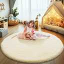 Fluffy Round Area Rugs for Bedroom,4'X4'Shag Circle Area Rugs for Girls Room,Non Slip Fuzzy Plush Rug for Kids Room Living Room and Dorm Home Decor Rug (Ivory)