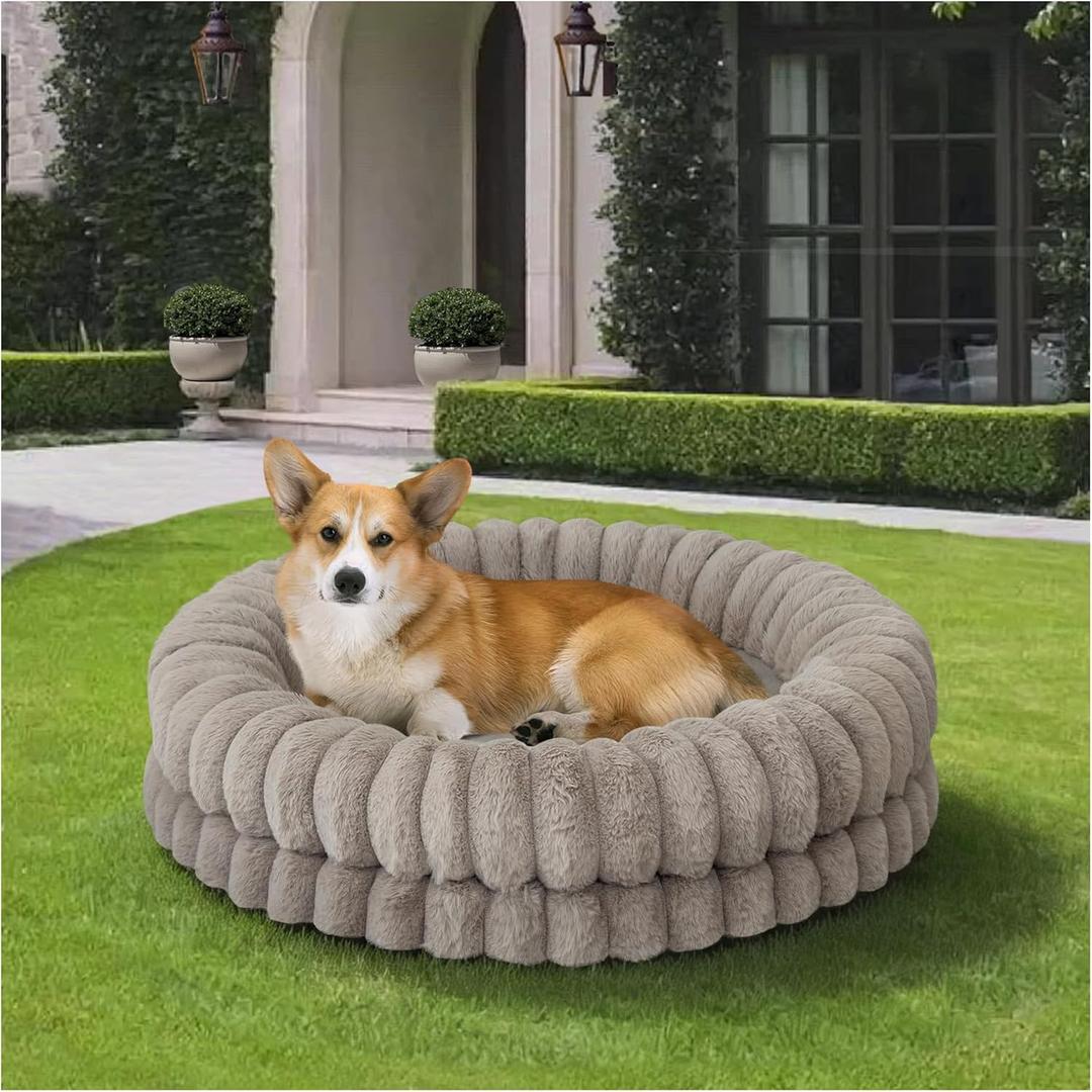 BALANCE Fluffy Round Dog Bed for Medium Dogs, Orthopedic, 30in, Oatmeal
Washable Calming Donut Dog Bed with Supportive Bolster and Anti-Slip Bottom, for Dogs Up to 30 Lbs