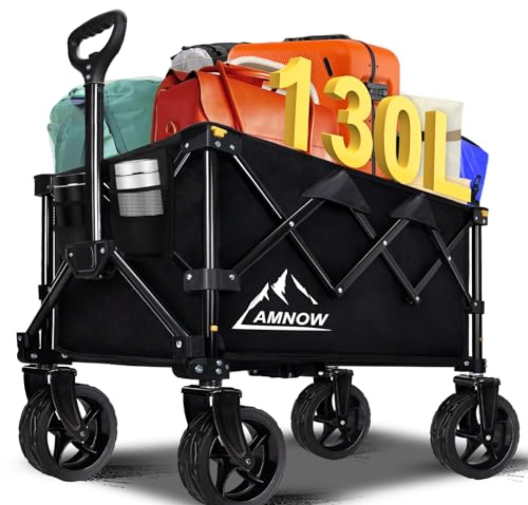 Collapsible Wagon Cart with Wheels Foldable, Folding Wagons Carts with Silent Universal Wheels, Large Grocery Cart On Wheels, Heavy Duty Utility Wagon for Shopping Beach Sports Fishing Camping, 130L