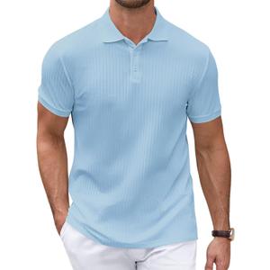 Polo Shirts for Men Short Sleeve Summer Casual Golf Shirts Collared Textured Slim Fit Button Men's Polo T Shirts (Blue, S)