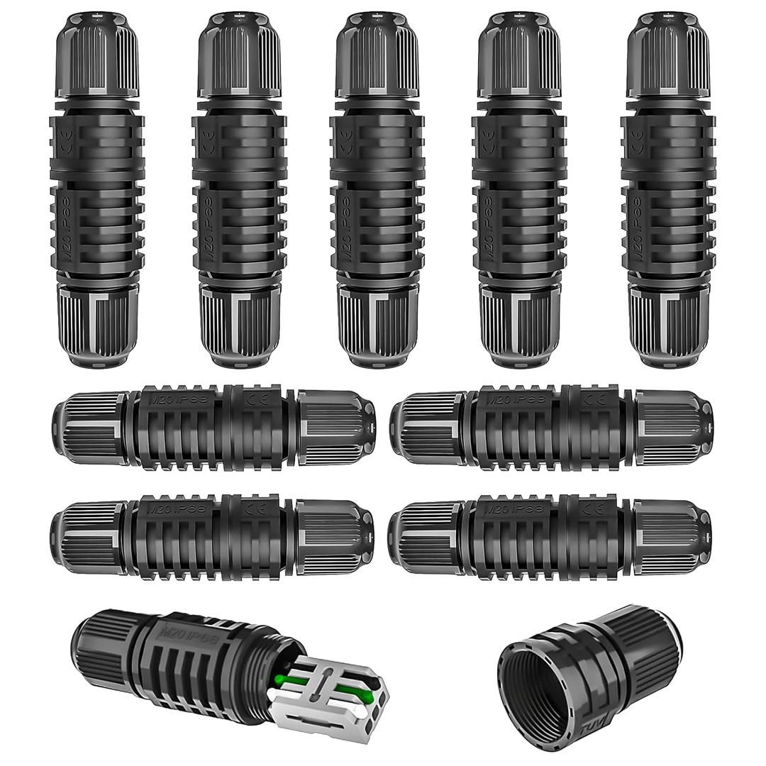 Junction Box Cable Connector Waterproof Cable Connector Junction Box 2 Way with 3 Pin Electrical Connectors Extension Cord for 22-10 AWG 32A 4-9mm Wire (10 Pack)