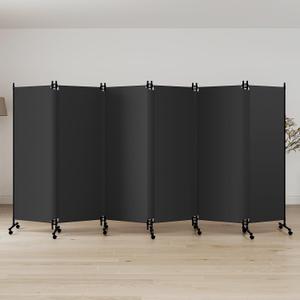 Kokorona 6 Panel Room Divider, 6FT Tall Folding Privacy Screen with Lockable Wheels, Partition Wall Divider for Room Separation, Freestanding Room Partition No-Gap Velcro Design, 147''W x 72''H, Grey
