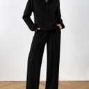 PRETTYGARDEN Women Fall 2 Piece Outfits Sweatsuits Quarter Button Long Sleeve Sweatshirt Wide Leg Pants Tracksuit Lounge Sets (Black, XXL)