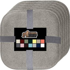 GORILLA GRIP Slip Resistant Chair Cushions, No Ties Required, Set of 6 Memory Foam Pads for Dining Room, Kitchen Table, Office, Rocking Chairs, Plush Seat Cover Cushion Pad, Home Decor, 16x16, Lt Gray