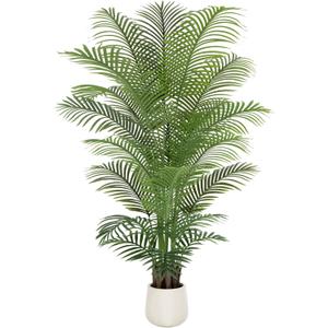 7ft Artificial Palm Tree Tall Faux Palm Tree Indoor Large Fake Plants with 21 Trunks Artificial Plants with White Pot Lifelike Leaves for Home Office Decor Living Rooms Bedrooms