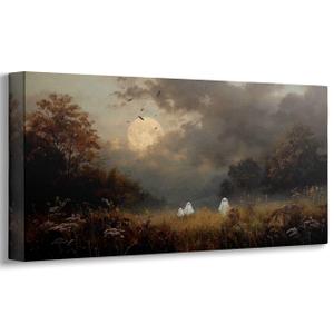 Anpeer Large Cute Halloween Ghost Canvas Wall Art, Full Moon, 20x40 Inch