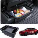 for Tesla Rear Trash Can Model Y Juniper Accessories 2025 2026 Center Console Organizer with Anti-Slip Lid Cover Model Y Floor Storage Box Garbage Bin Silicone Backseat Storage Box Black