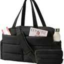 BAGSMART Gym Bag for Women, Lightweight Puffer Duffle Bag 2-PC Travel Bag, 31L Weekender Overnight Bag Quilted Carry On Tote Bag, Diaper Hospital Dance Bag for Travel, Gym, Water Resistant, Black