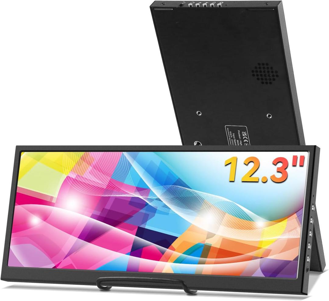 12.3 Inch Secondary Monitor, IPS Stretched Bar LCD Travel Display 1920 * 720 HDMI USBC, Mini Portable Monitor Metal Material for Laptop Computer Windows Aida64 GPU CPU RAM Monitoring,Built-in Speaker