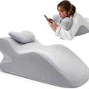 Adult Ergonomic Memory Foam Bed Triangle Wedge Pillow Headboard for Sitting up Back Neck Pain Relief with Face Down Massage Prone Pillow Function for Reading, with Washable Cover (Grey)