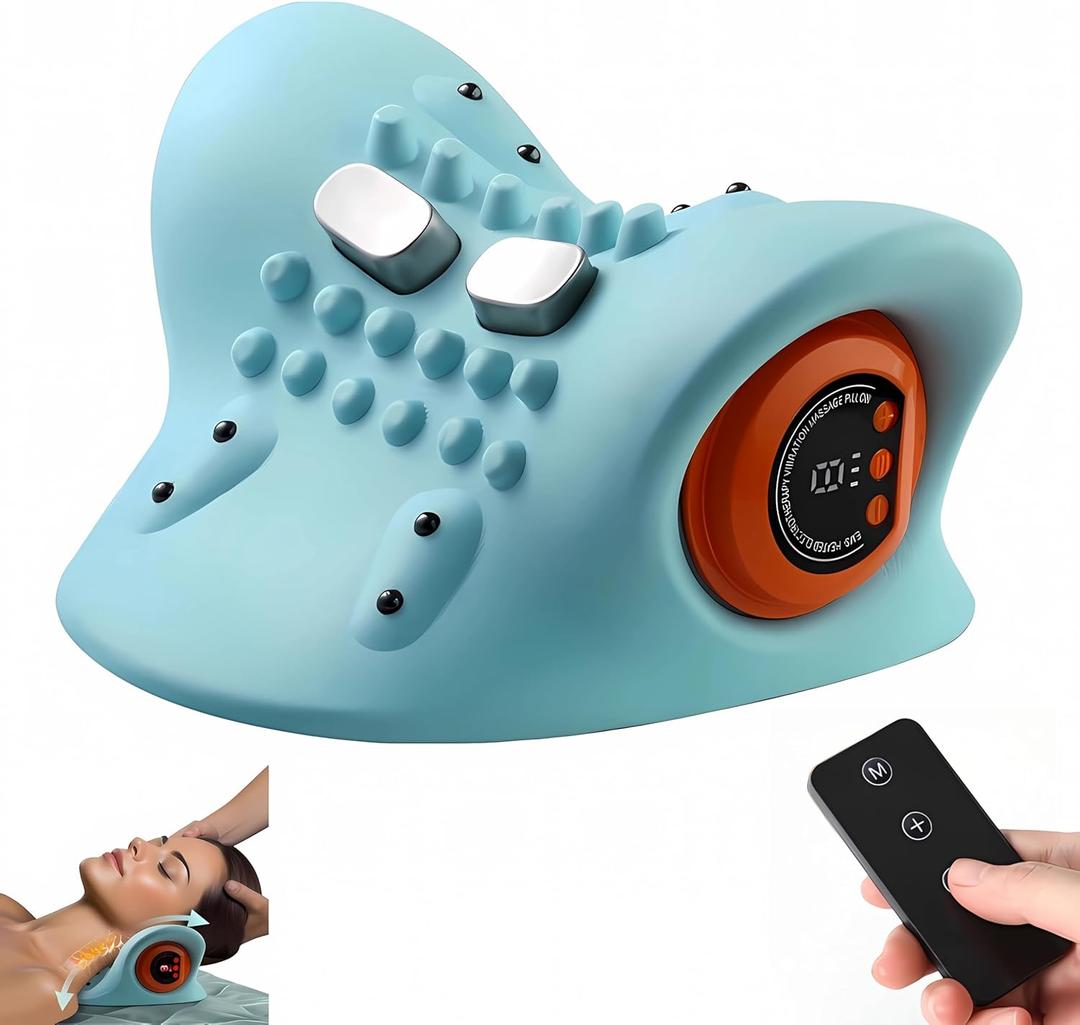 2025 New Neck Massager Rechargeable Portable Massage Pillow, Low-Frequency Pulse Massage Technology, Constant Temperature Hot Compress Function, with Remote Control