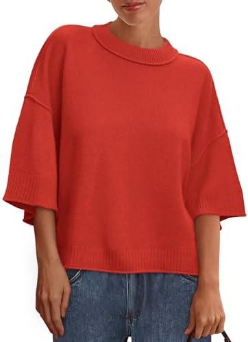 BTFBM Womens Short Sleeve Tops 2025 Summer Casual Crew Neck Oversized Sweater Solid Color Ribbed Knit T Shirts Pack of 2, Rust Red
