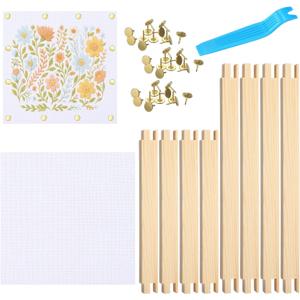 Threehoney 50 Pcs Needlepoint Stretcher Bars Kit Wooden Stretcher Bars Thumb Tacks and White Needlepoint Canvas Needlework Craft Supplies for Cross Stitch Hand Embroidery Art Accessories (2 Sizes)