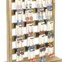 Ikee Design Wooden Jewelry Display Rack with 20 Removable Metal Hooks, Earring Card Display Holder Stand for Earring Cards, Necklaces, Bracelet, Keychain Stand, Oak Color