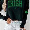 St Patrick's Day Crop Tops for Women Irish Shamrock Graphic Shirt Funny Lucky Clover Long Sleeve T-Shirt Tops (Black, L)